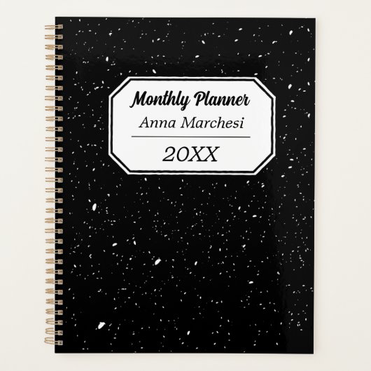 Custom Name Black & White Checkered Planner Planer (Vorderseite)