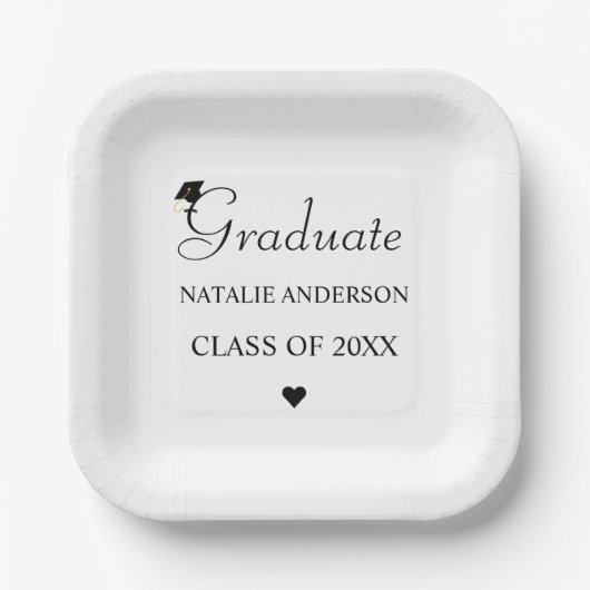 Custom Name Black & White Class of 2026 Graduation Pappteller (Vorderseite)