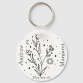 Custom Name Black & White Floral Keychain Gift Schlüsselanhänger (Vorderseite)