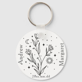 Custom Name Black & White Floral Keychain Gift Schlüsselanhänger