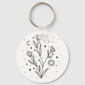 Custom Name Black & White Floral Keychain Gift Schlüsselanhänger (Rückseite)