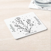 Custom Name Black & White Floral  Rechteckiger Pappuntersetzer (angewinkelt)