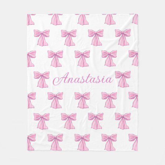 Custom Name Blanket Fleece Coquette Pink Bows (Vorderseite)