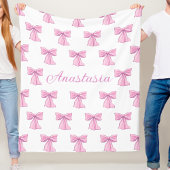Custom Name Blanket Fleece Coquette Pink Bows