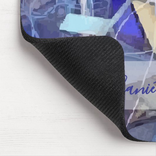 Custom Name Blue Abstract Maximalist Stripes  Mousepad (Ecke)