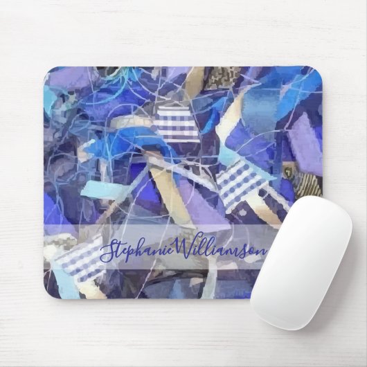 Custom Name Blue Abstract Maximalist Stripes  Mousepad (Mit Mouse)