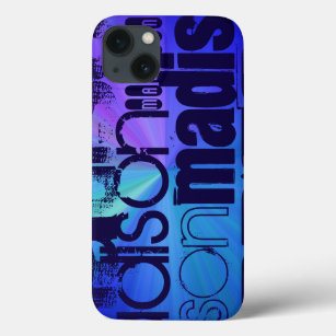 Custom Name; Blue & Abstract Purple, Green, Blue iPhone 13 Hülle