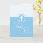 Custom Name Blue Boy Baptism Congratulations Karte (Gelbe Blume)