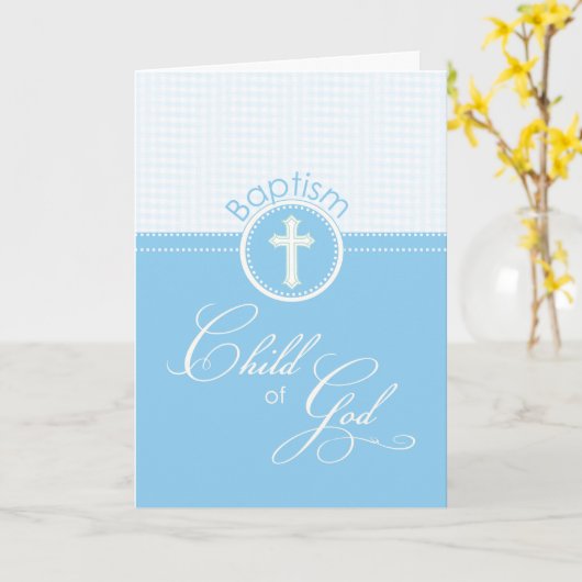 Custom Name Blue Boy Baptism Congratulations Karte (Gelbe Blume)