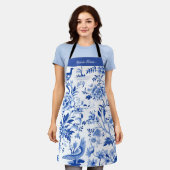 Custom Name Blue Chinoiserie Floral Kitchen Apron Schürze (Getragen)