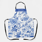 Custom Name Blue Chinoiserie Floral Kitchen Apron Schürze (Vorderseite)