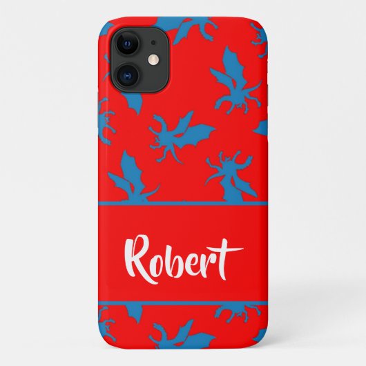 Custom name blue dragons on red Case-Mate iPhone hülle (Rückseite)