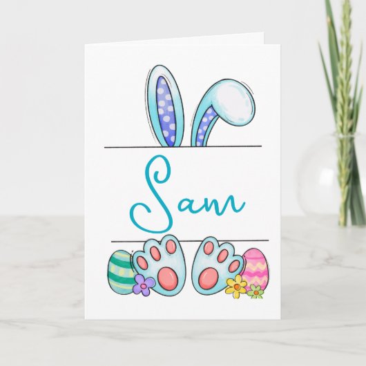 Custom Name Blue Easter Bunny  Feiertagskarte (Vorderseite)