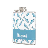 Custom name blue fish on white flachmann (Links)