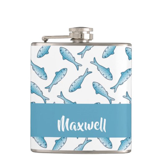 Custom name blue fish on white flachmann (Vorderseite)