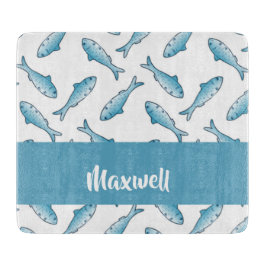 Custom name blue fish on white schneidebrett