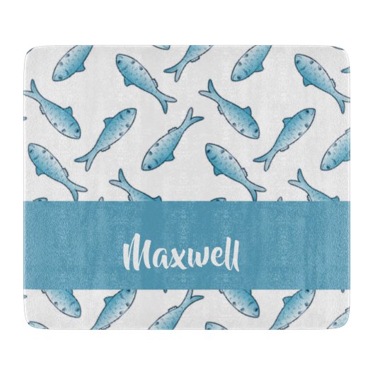 Custom name blue fish on white schneidebrett (Vorderseite)