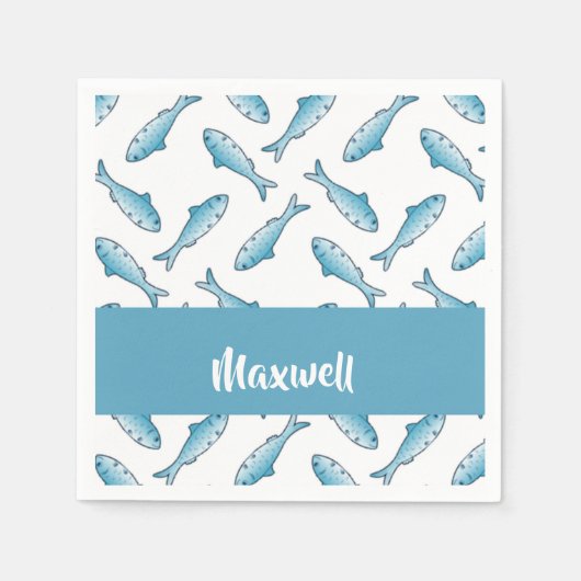 Custom name blue fish on white serviette (Vorderseite)