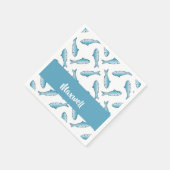 Custom name blue fish on white serviette (Ecke)