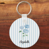 Custom Name Blue Hydrangea Painting Stripe Schlüsselanhänger (Vorderseite)