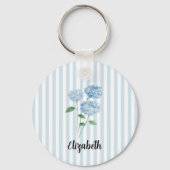 Custom Name Blue Hydrangea Painting Stripe Schlüsselanhänger (Rückseite)