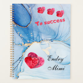 Custom name blue Wetercolor planner with red heart Planer