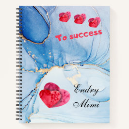 Custom name blue wetercolor with hearts Notebook  Notizblock