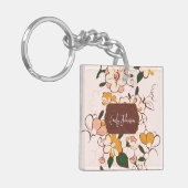 Custom Name Bohemian Peach Floral Script Name Schlüsselanhänger (Vorderseite links)