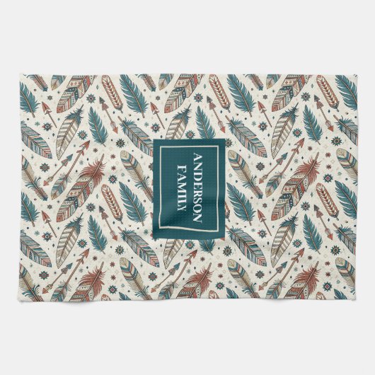 Custom Name Boho Towel Pastel Native Kitchen Set Geschirrtuch (Horizontal)