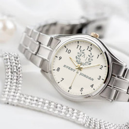 Custom Name Botanical Monogram Romantic Gift Armbanduhr