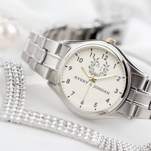 Custom Name Botanical Monogram Romantic Gift Armbanduhr