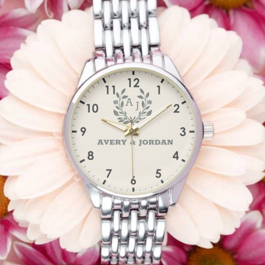 Custom Name Botanical Monogram Romantic Gift Armbanduhr