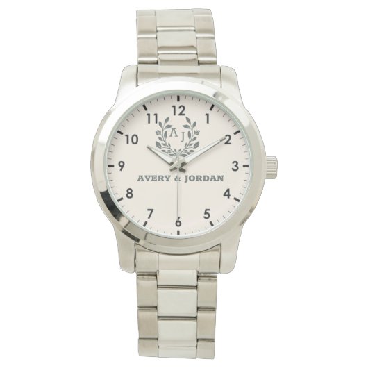 Custom Name Botanical Monogram Romantic Gift Armbanduhr (Vorderseite)