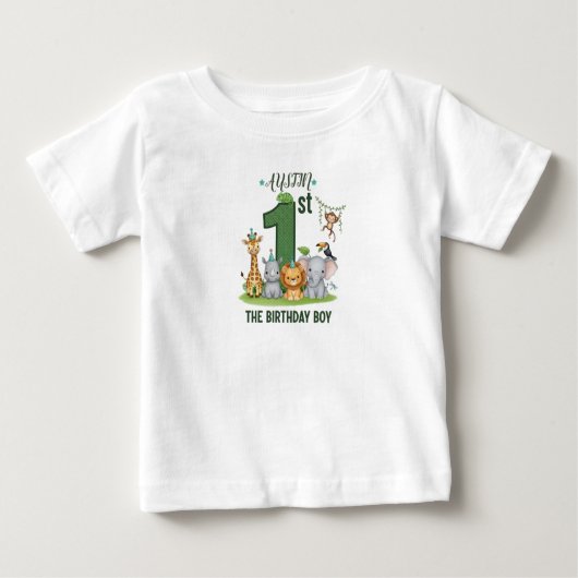 Custom Name Boy's Jungle 1st Birthday T-Shirt (Vorderseite)