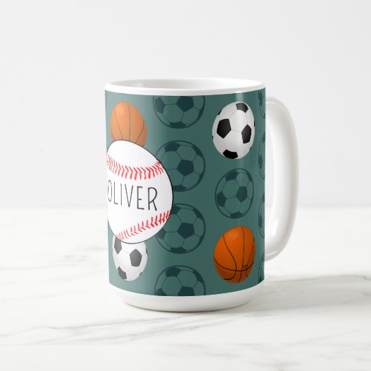 Custom Name Boys Sports Baseball Pattern Kids Kaffeetasse (VorderseiteRechts)