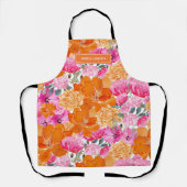 Custom Name Bright Orange Pink Floral Kitchen Schürze (Vorderseite)