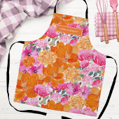 Custom Name Bright Orange Pink Floral Kitchen Schürze