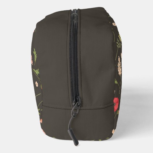 Custom Name Brown Red Pink Floral Pattern Waschbeutel (Rechts)