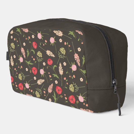 Custom Name Brown Red Pink Floral Pattern Waschbeutel (Rechte Ecke)