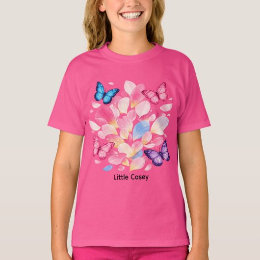Custom Name Butterfly & Flower Kids T-Shirt (Vorderseite)
