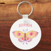 Custom Name Butterfly Kids Cute Pink Schlüsselanhänger (Vorderseite)