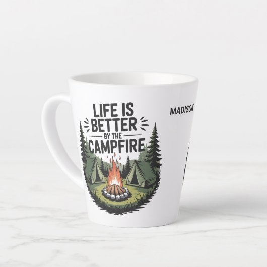 Custom Name Camping Milchtasse (Linke Ecke)