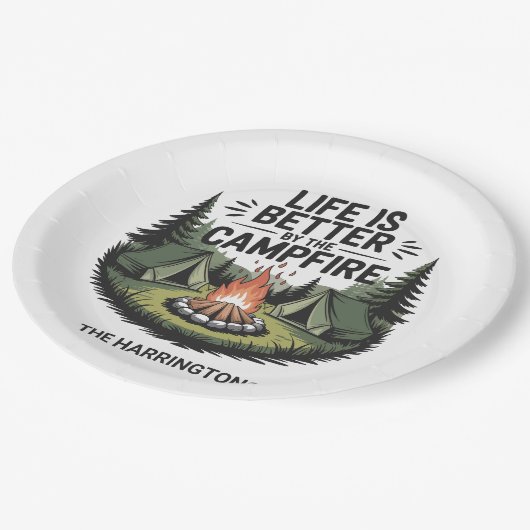 Custom Name Camping Pappteller (Schrägansicht)