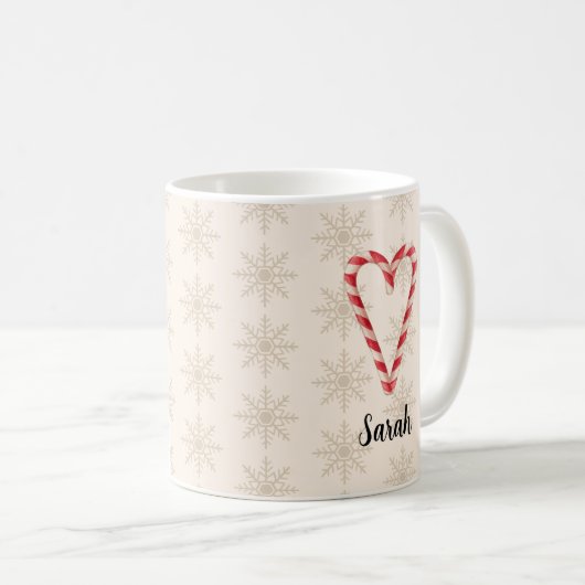 Custom Name Candy Cane Heart Snowflake Pattern Kaffeetasse (VorderseiteRechts)