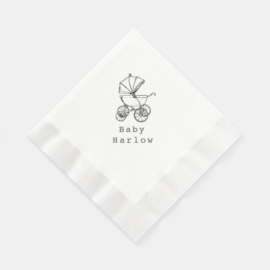 Custom Name Carriage Baby Shower Serviette (Ecke)