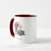 Custom Name Christmas Bunny Rabbit Red Poinsettia Tasse (Vorderseite Links)