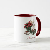 Custom Name Christmas Bunny Rabbit Red Poinsettia Tasse (VorderseiteRechts)