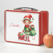 Custom Name Christmas elf with a sack of gifts Metall Brotdose (Beispiel)