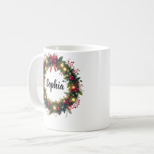 | Custom Name Christmas Mug with Lights Gift Kaffeetasse (Vorderseite Links)