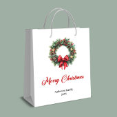 Custom name Christmas wreath bag red and green Mittlere Geschenktüte